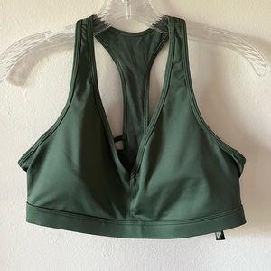 Victorian’s Secret deep V sports bra. Olive Green with Stappy back. Size  Large